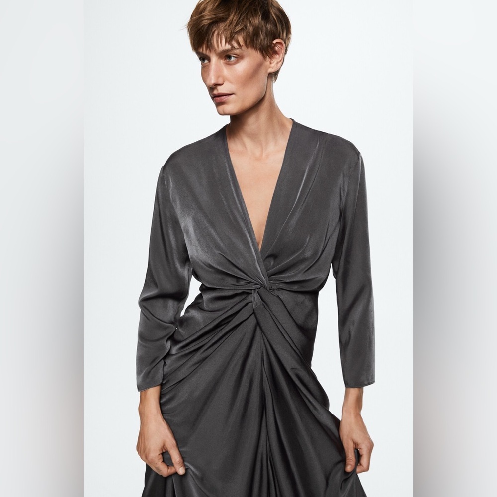 MANGO SATIN DRESS WITH KNOT size 2 NWT